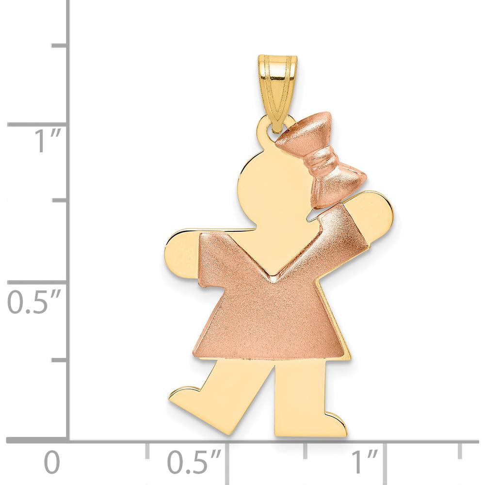 14K Two-Tone Puffed Girl with Bow Engravable Kiss Charm - 30mm Length, 20mm Width by Oro Pregiato