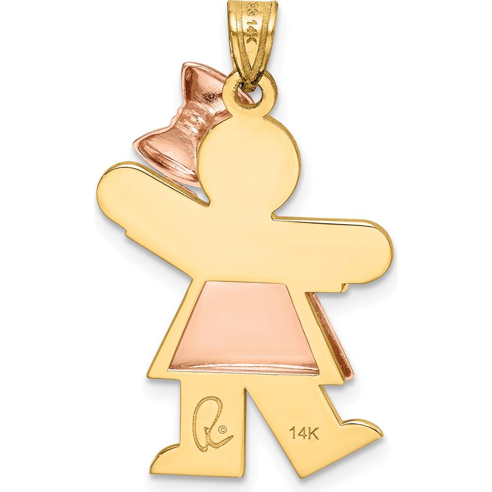 14K Two-Tone Puffed Girl with Bow Engravable Kiss Charm - 30mm Length, 20mm Width by Oro Pregiato