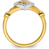 14K Two-Tone Quinceañera Heart and Crown Ring with Round Natural Diamonds - 0.07 Carat Total Diamond Weight by Oro Pregiato