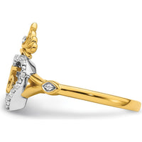 14K Two-Tone Quinceañera Heart and Crown Ring with Round Natural Diamonds - 0.07 Carat Total Diamond Weight by Oro Pregiato