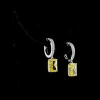 14K Two Tone Radiant Cut Hanging Earrings with Fancy Vivid Yellow Lab Diamonds & White Diamond Pavé Bails - 4.56 Carats Total Diamond Weight - Covaloro Fine Jewelry