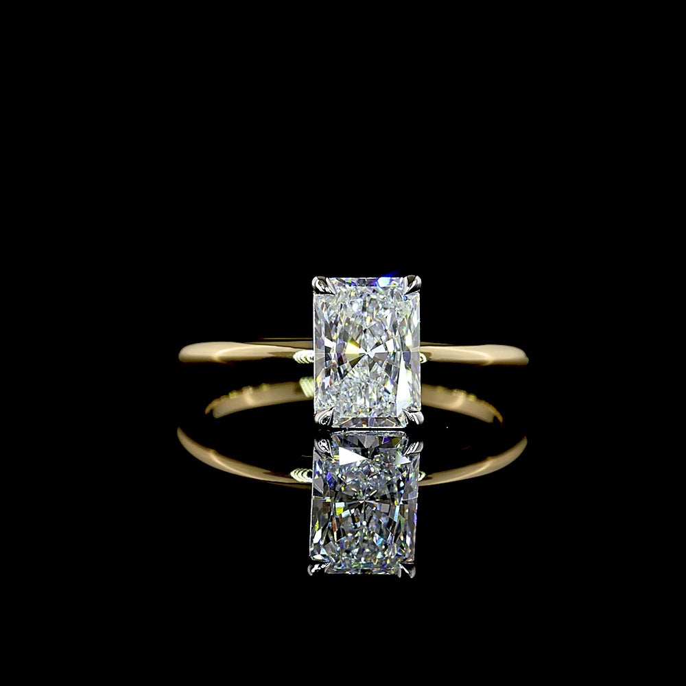 14K Two Tone Radiant Cut Solitaire Ring with 1.54 Carat D VVS2 Lab Grown Diamond - IGI Certified - Covaloro Fine Jewelry