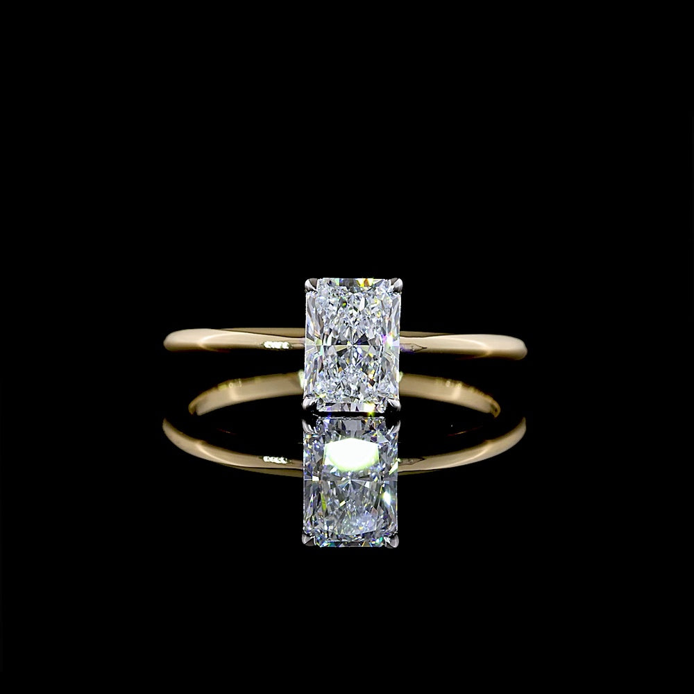 14K Two Tone Radiant Cut Solitaire Ring with IGI Certified 1.01 Carat D VVS1 Lab Diamond - North-South Prong Setting - Covaloro Fine Jewelry