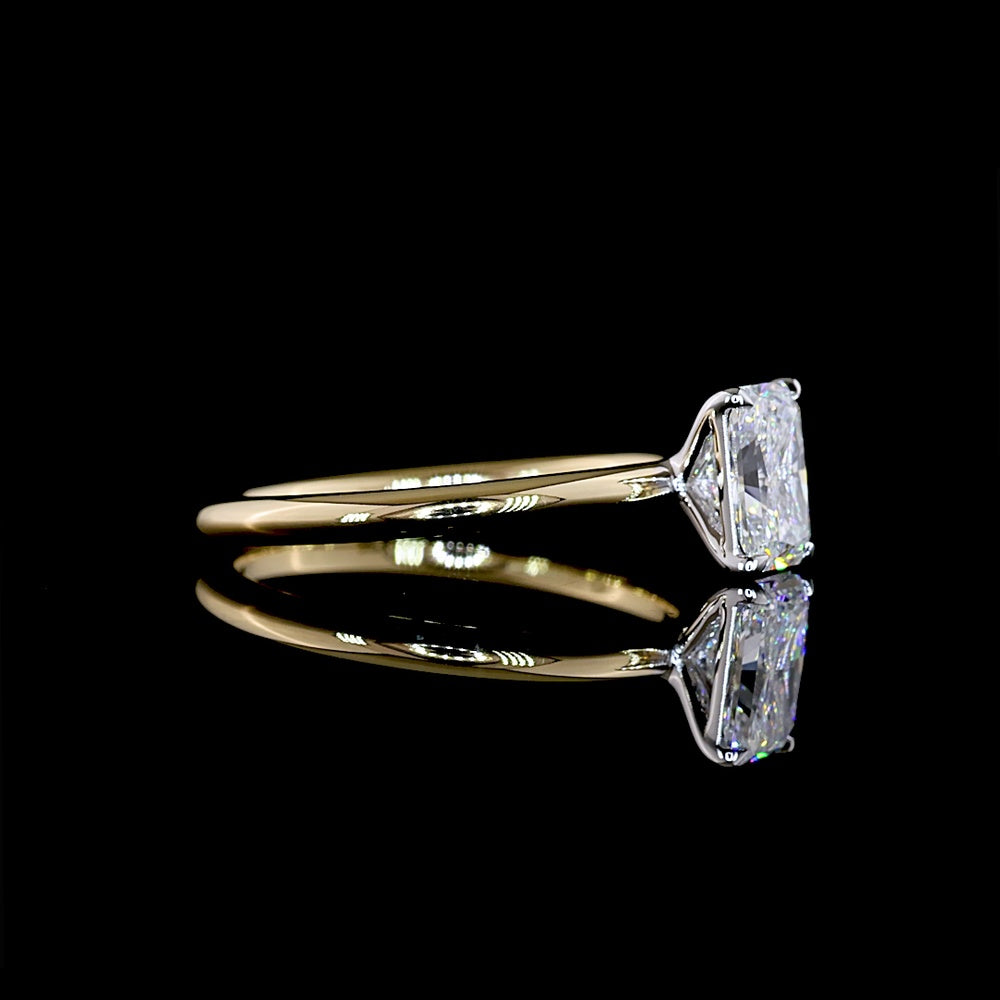 14K Two Tone Radiant Cut Solitaire Ring with IGI Certified 1.01 Carat D VVS1 Lab Diamond - North-South Prong Setting - Covaloro Fine Jewelry