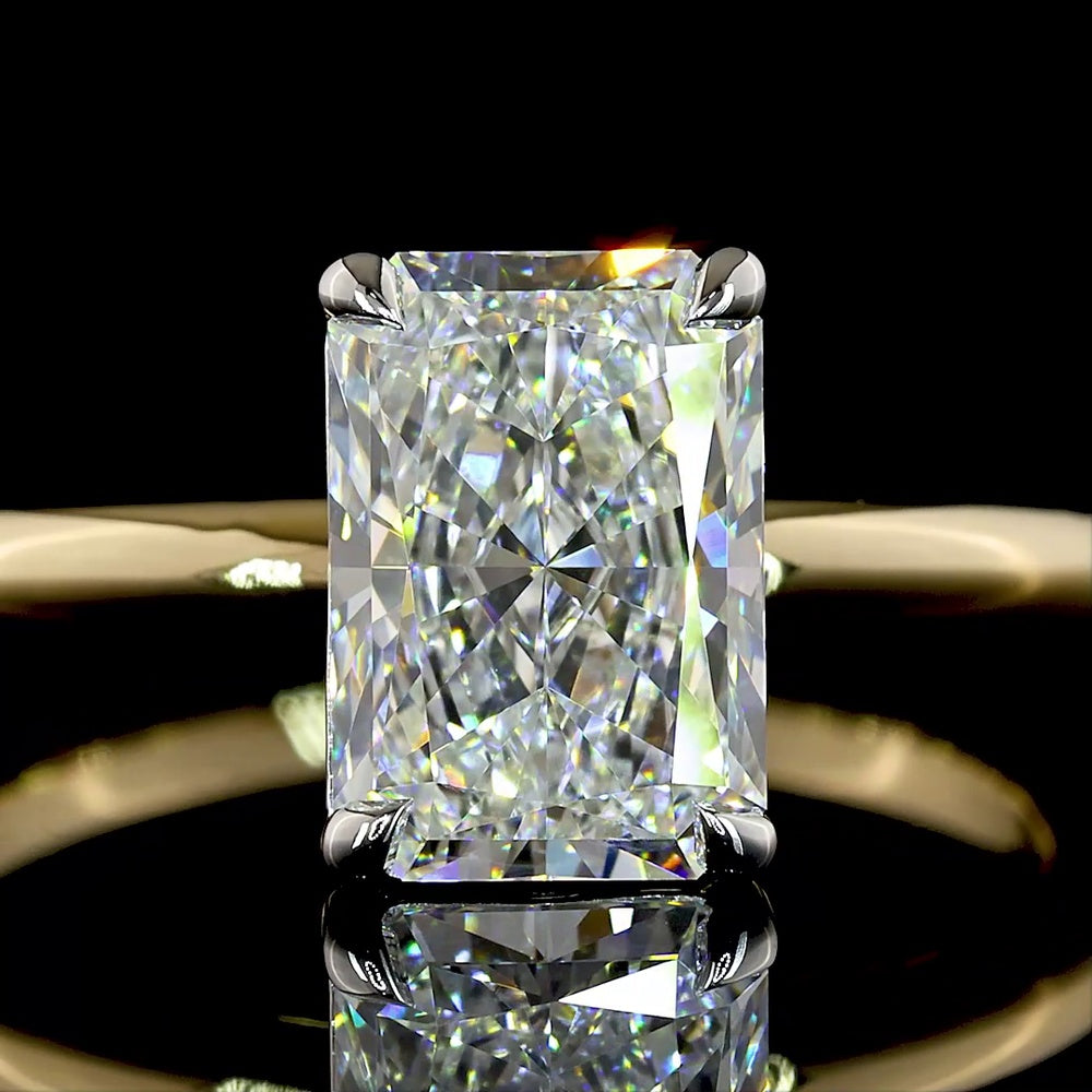 14K Two Tone Radiant Cut Solitaire Ring with Lab Grown E-F VVS2 Diamond - 2.12 Carat Total Weight, IGI Certified - Covaloro Fine Jewelry