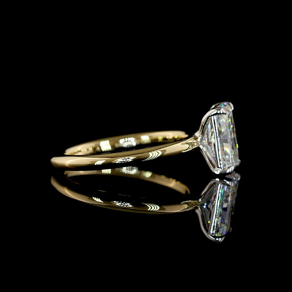 14K Two Tone Radiant Cut Solitaire Ring with Lab Grown E-F VVS2 Diamond - 2.12 Carat Total Weight, IGI Certified - Covaloro Fine Jewelry