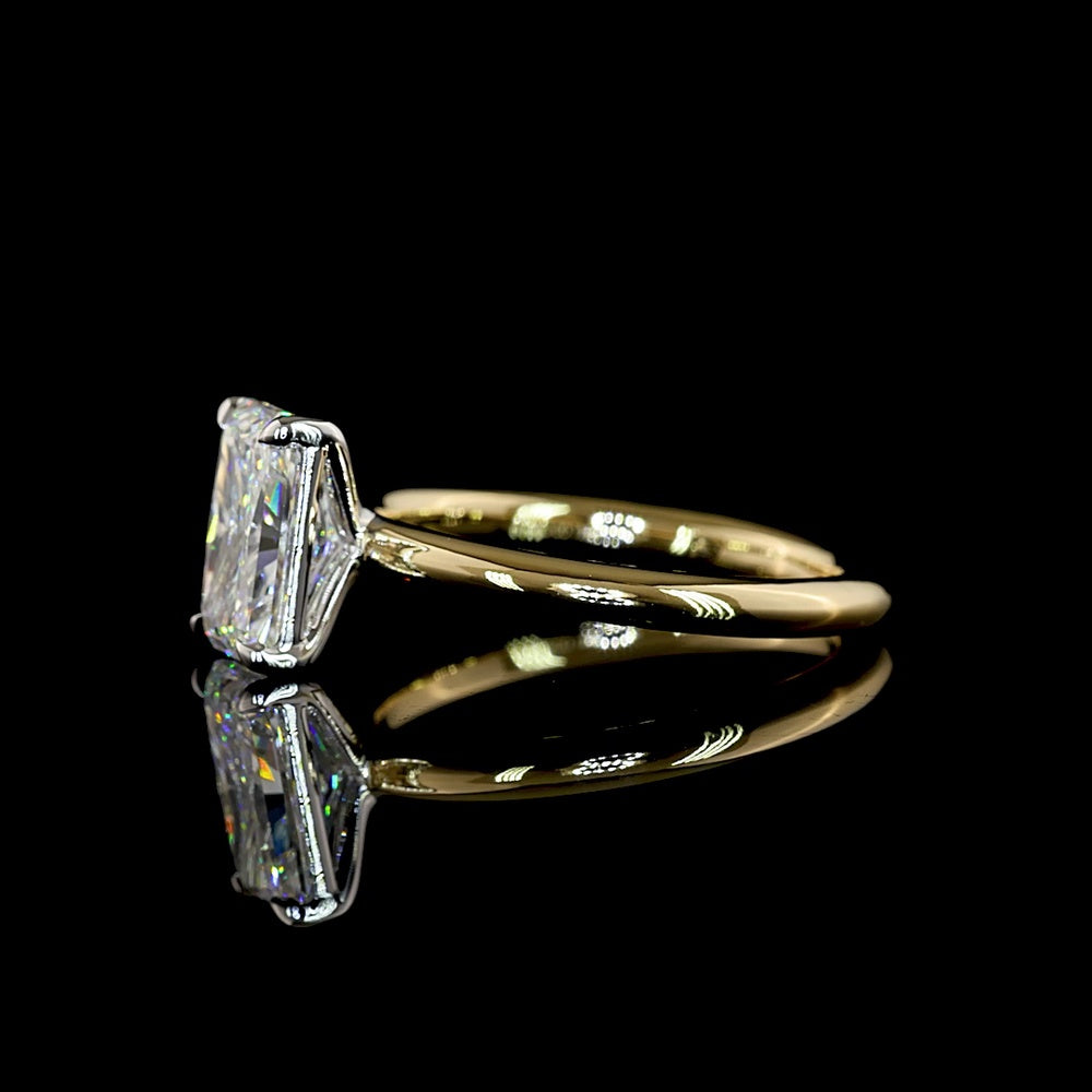 14K Two Tone Radiant Cut Solitaire Ring with Lab Grown E-F VVS2 Diamond - 2.12 Carat Total Weight, IGI Certified - Covaloro Fine Jewelry