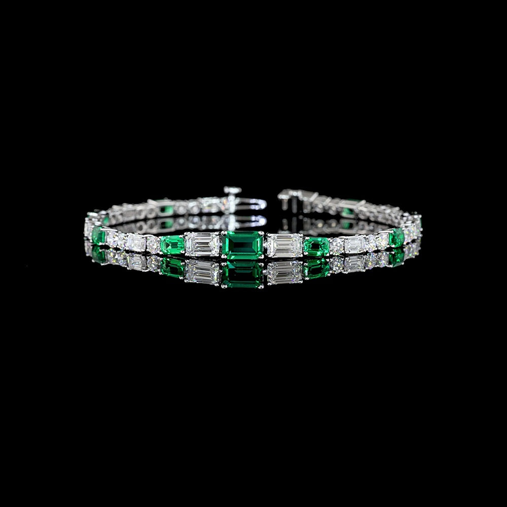 14K Two Tone Riviera Bracelet with East-West Prong Set Lab-Grown Emerald Cut Stones - 5.83 Carat Total Gem Weight - Covaloro Fine Jewelry