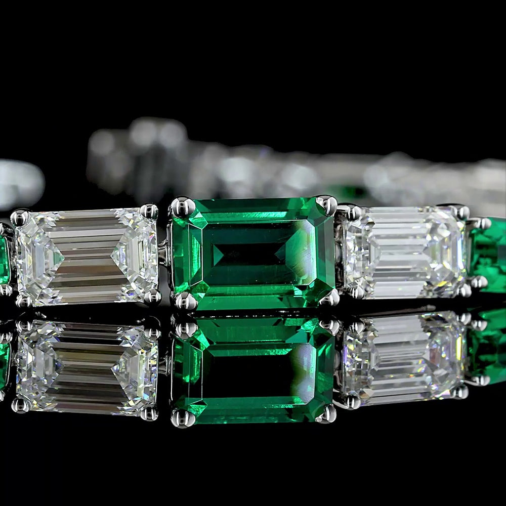 14K Two Tone Riviera Bracelet with East-West Prong Set Lab-Grown Emerald Cut Stones - 5.83 Carat Total Gem Weight - Covaloro Fine Jewelry