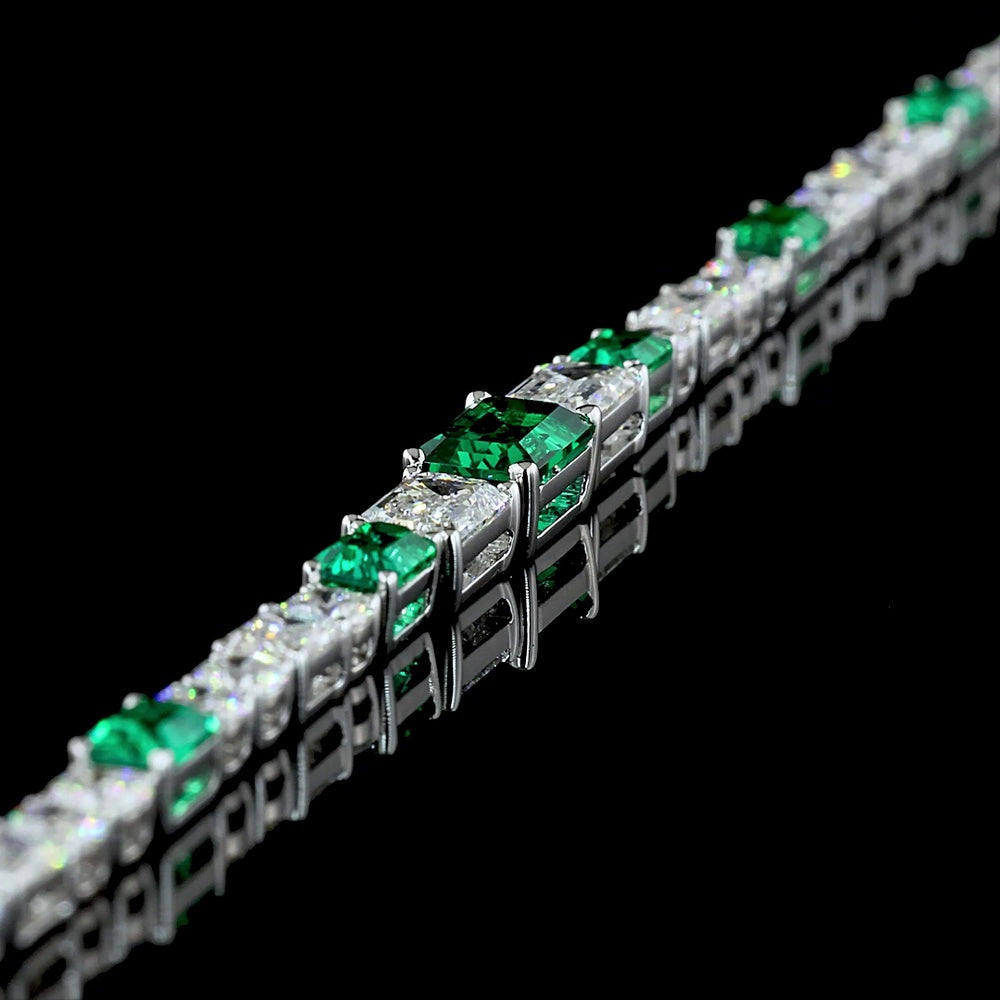 14K Two Tone Riviera Bracelet with East-West Prong Set Lab-Grown Emerald Cut Stones - 5.83 Carat Total Gem Weight - Covaloro Fine Jewelry