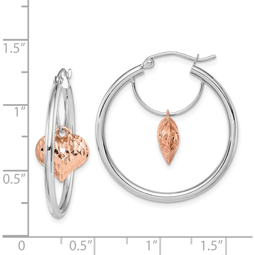 14K Two-Tone Rose and White Gold Diamond-Cut Heart Dangle Hoop Earrings by 0