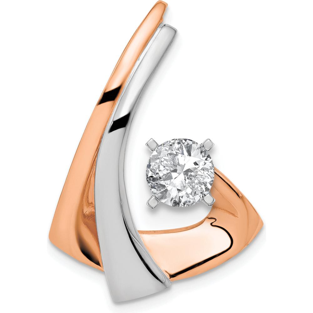 14K Two-Tone Rose and White Gold Free-Form Pendant Mounting for Round Diamond - Fits Omega Chain by 0