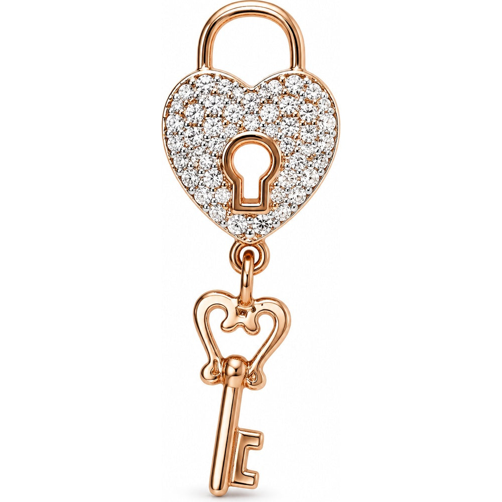 14K Two-Tone Rose and White Gold Heart Lock and Key Pendant with Pavé Set Round Diamonds - 0.17 Carat Total Diamond Weight by Auriventus