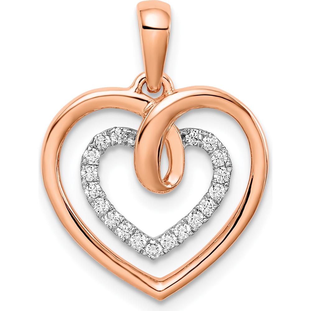 14K Two-Tone Rose and White Gold Heart Pendant with Round Diamonds - 0.095 Carat Total Diamond Weight by Oro Pregiato