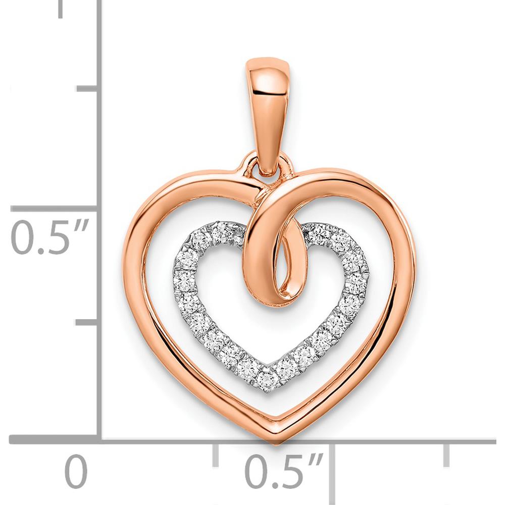 14K Two-Tone Rose and White Gold Heart Pendant with Round Diamonds - 0.095 Carat Total Diamond Weight by Oro Pregiato