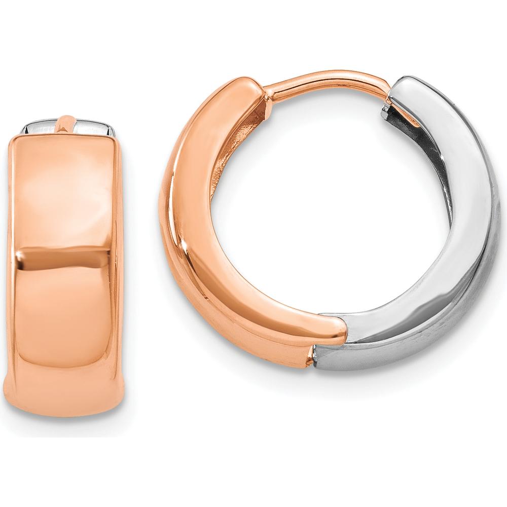 14K Two-Tone Rose and White Gold Hinged Hoop Earrings - 10mm Length by Oro Pregiato
