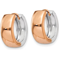 14K Two-Tone Rose and White Gold Hinged Hoop Earrings - 10mm Length by Oro Pregiato