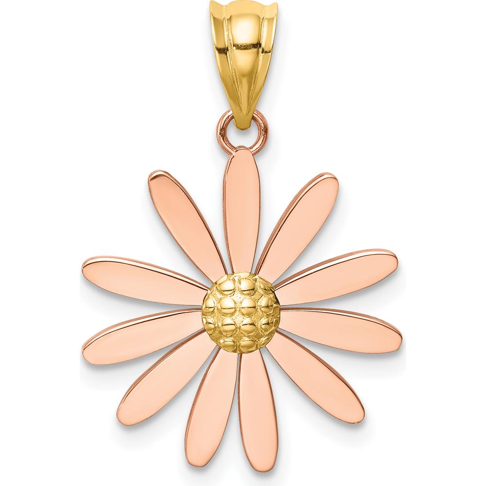 14K Two-Tone Rose and Yellow Gold Daisy Pendant - 19mm Length, 18mm Width by Oro Pregiato