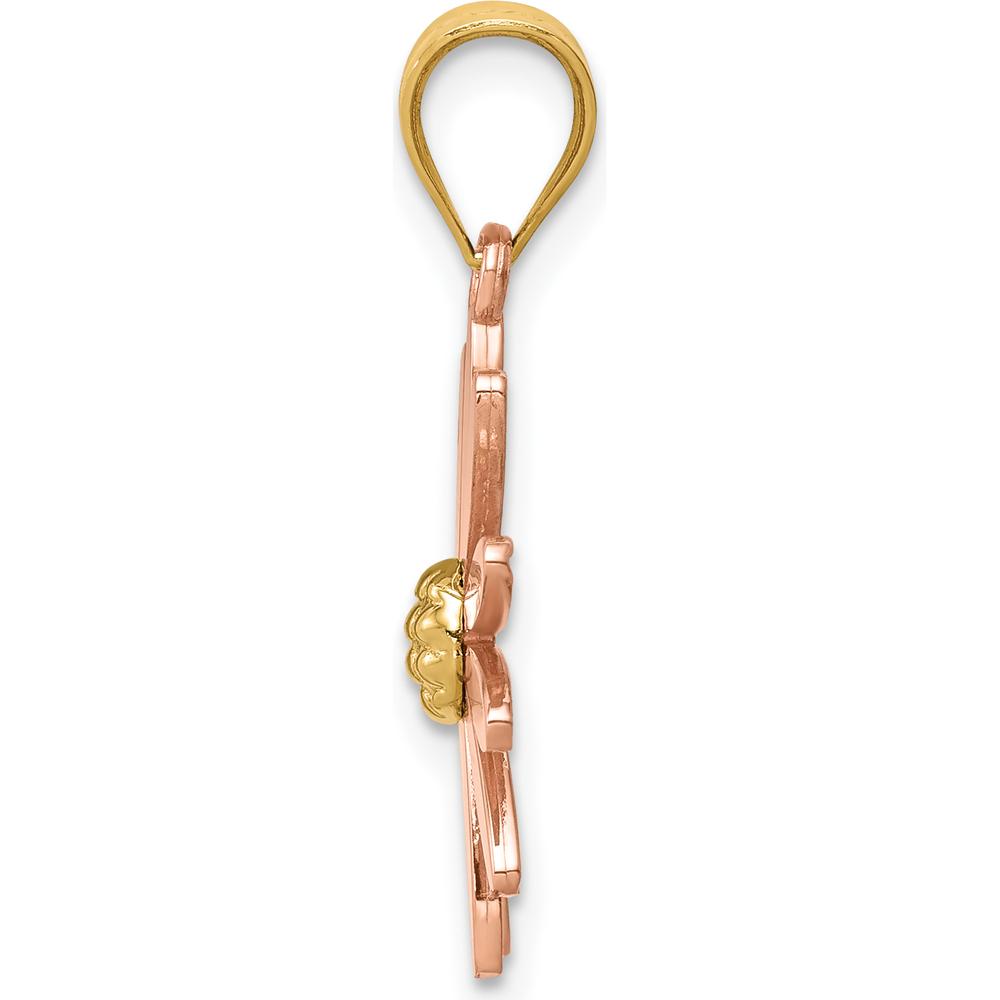 14K Two-Tone Rose and Yellow Gold Daisy Pendant - 19mm Length, 18mm Width by Oro Pregiato