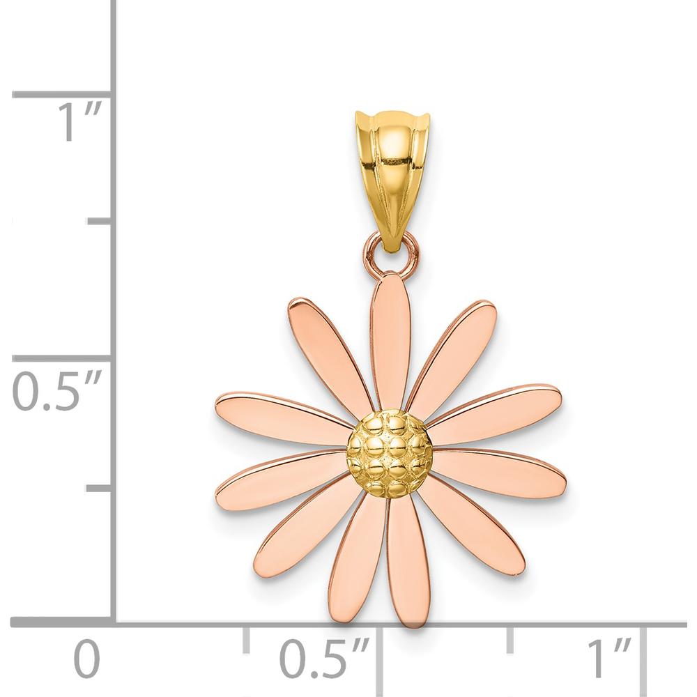 14K Two-Tone Rose and Yellow Gold Daisy Pendant - 19mm Length, 18mm Width by Oro Pregiato