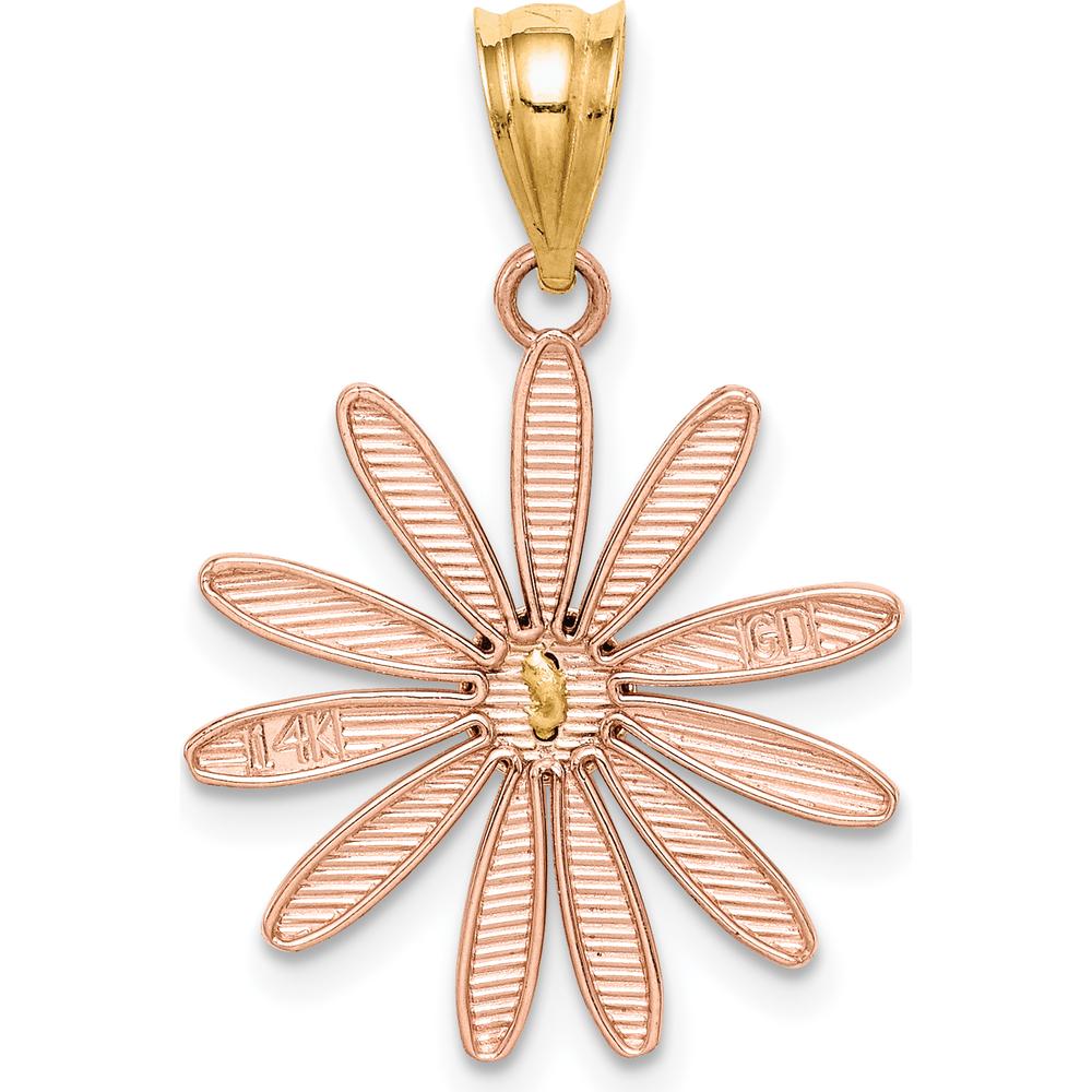14K Two-Tone Rose and Yellow Gold Daisy Pendant - 19mm Length, 18mm Width by Oro Pregiato