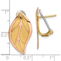 14K Two-Tone Rose and Yellow Gold Polished and Brushed Leaf Button Omega Back Earrings by 0