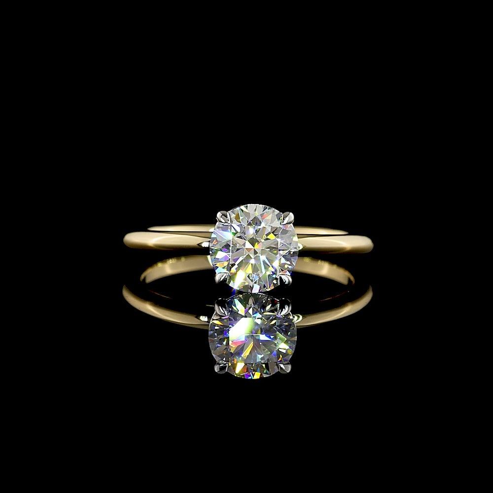14K Two Tone Round Brilliant Cut Lab Diamond Solitaire Ring - 1.25 Carat D VVS2 IGI Certified - Covaloro Fine Jewelry