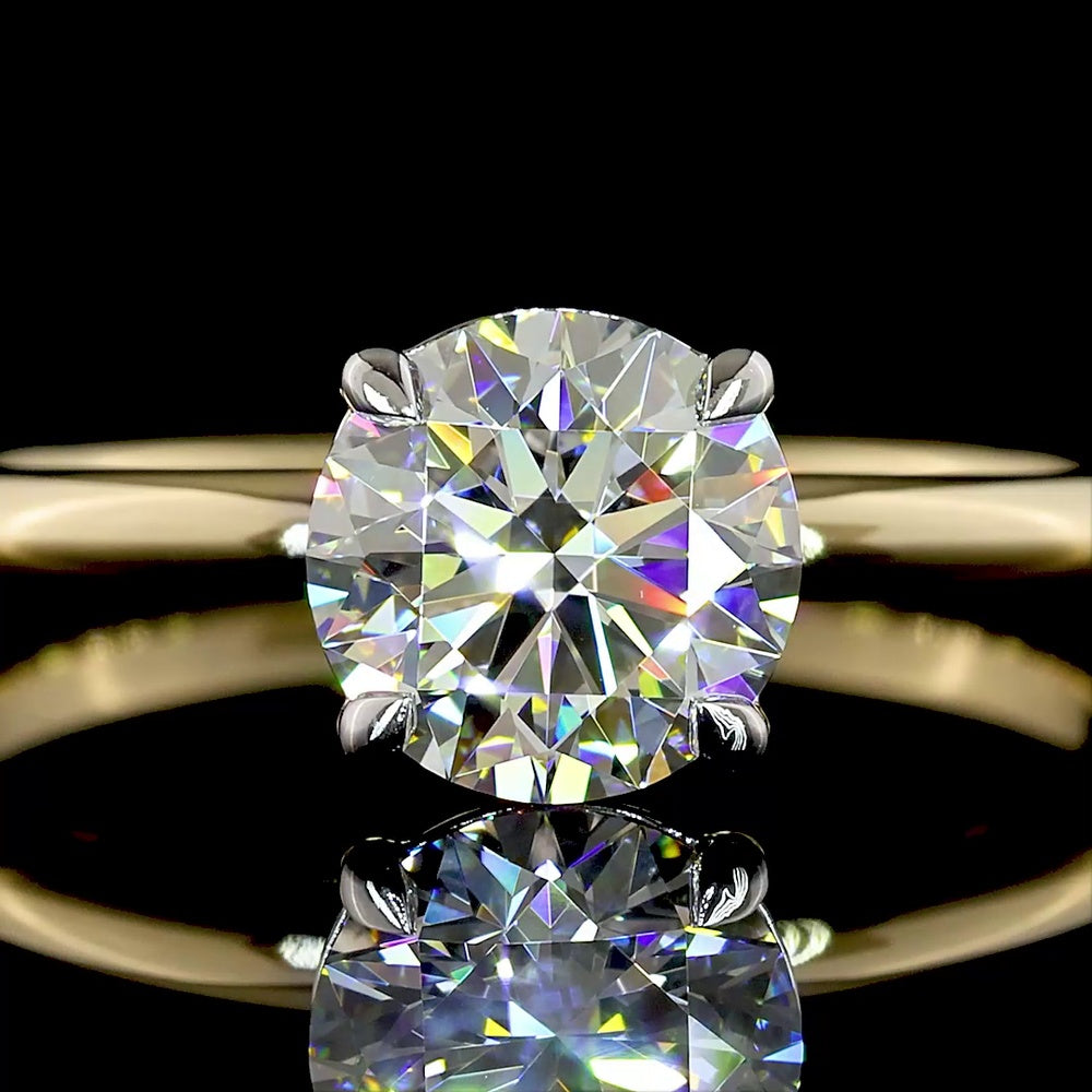 14K Two Tone Round Brilliant Cut Lab Diamond Solitaire Ring - 1.25 Carat D VVS2 IGI Certified - Covaloro Fine Jewelry
