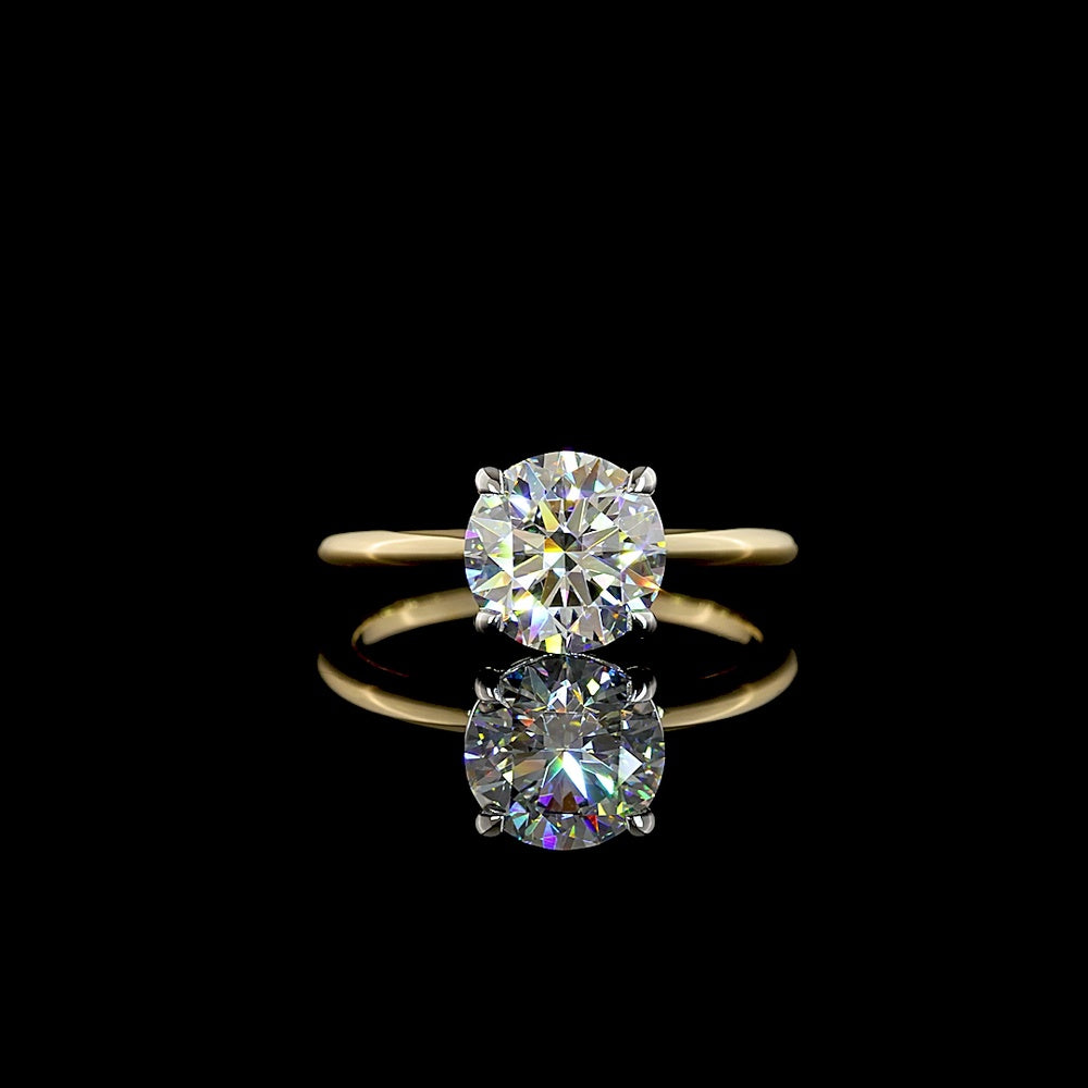 14K Two Tone Round Brilliant Solitaire Ring with 2.04 Carat Lab Diamond, E-F Color VVS2 Clarity, IGI Certified - Covaloro Fine Jewelry