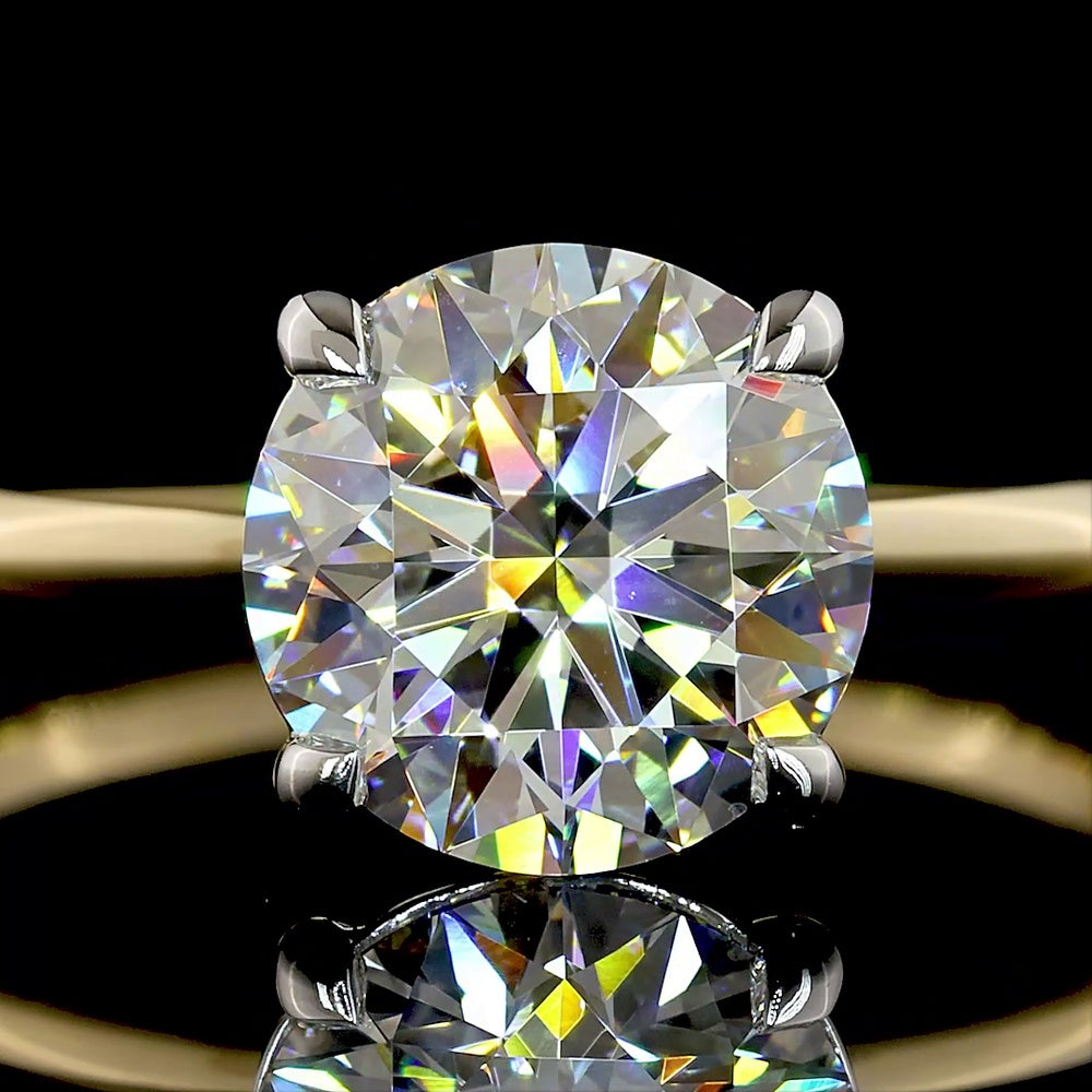 14K Two Tone Round Brilliant Solitaire Ring with 2.04 Carat Lab Diamond, E-F Color VVS2 Clarity, IGI Certified - Covaloro Fine Jewelry