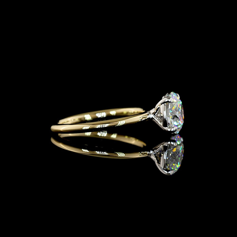 14K Two Tone Round Brilliant Solitaire Ring with 2.04 Carat Lab Diamond, E-F Color VVS2 Clarity, IGI Certified - Covaloro Fine Jewelry