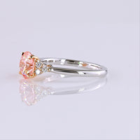 14K Two Tone Round Cut Fancy Vivid Pink Lab Diamond Ring with Side Cluster Accents - 1.69 Carats Total Diamond Weight - Covaloro Fine Jewelry
