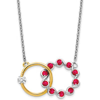14K Two-Tone Ruby and Diamond Interlocked Rings Necklace - 0.115 Carat Diamond and 0.03 Carat Ruby Total Carat Weight by Lumare Gioia
