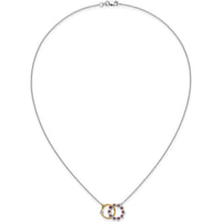 14K Two-Tone Ruby and Diamond Interlocked Rings Necklace - 0.115 Carat Diamond and 0.03 Carat Ruby Total Carat Weight by Lumare Gioia