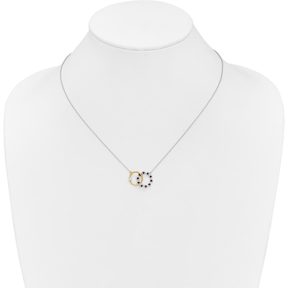 14K Two-Tone Ruby and Diamond Interlocked Rings Necklace - 0.115 Carat Diamond and 0.03 Carat Ruby Total Carat Weight by Lumare Gioia