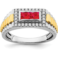 14K Two-Tone Ruby and Diamond Men's Ring with Princess Cut Rubies and Round Diamonds - 0.402 Carat Total Ruby Weight by 0
