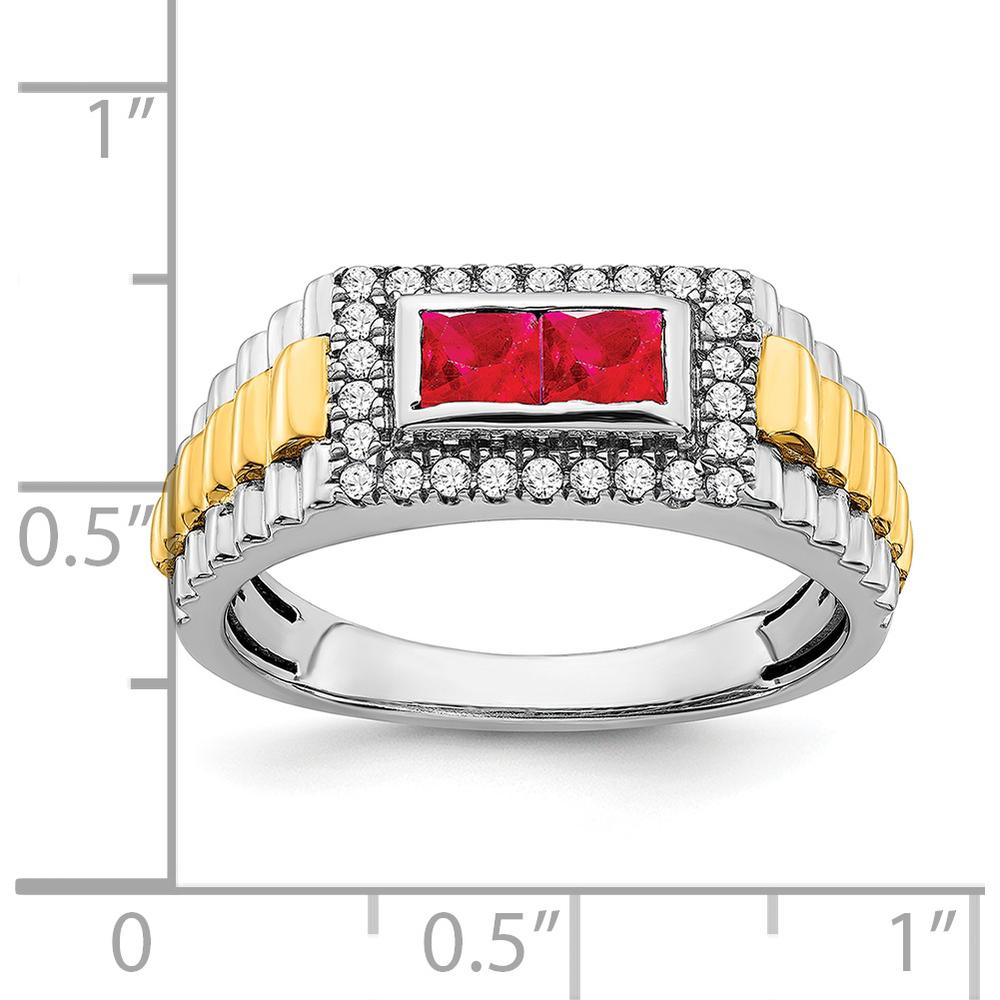14K Two-Tone Ruby and Diamond Men's Ring with Princess Cut Rubies and Round Diamonds - 0.402 Carat Total Ruby Weight by 0