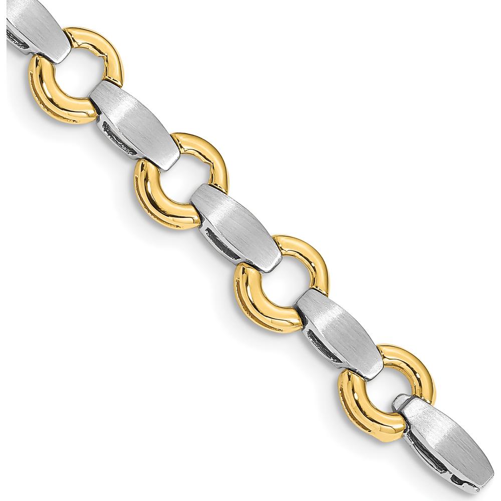 14K Two-Tone Satin Curved Bar Add-a-Diamond Bracelet - 7" by Monteluci Fine Jewelry