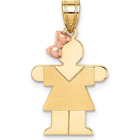 14K Two-Tone Small Girl Pendant with Rose Gold Bow - Engravable Charm - 25mm Length by Oro Pregiato