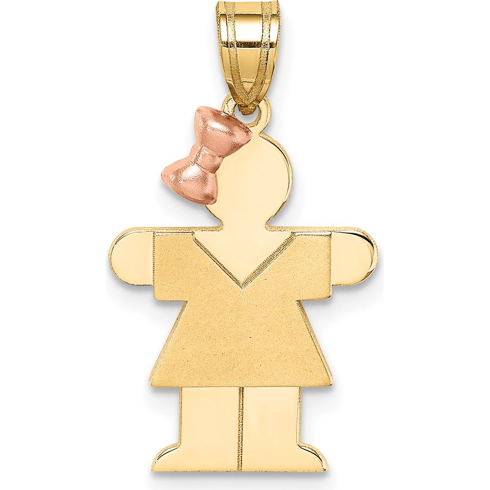 14K Two-Tone Small Girl Pendant with Rose Gold Bow - Engravable Charm - 25mm Length by Oro Pregiato
