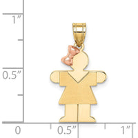 14K Two-Tone Small Girl Pendant with Rose Gold Bow - Engravable Charm - 25mm Length by Oro Pregiato