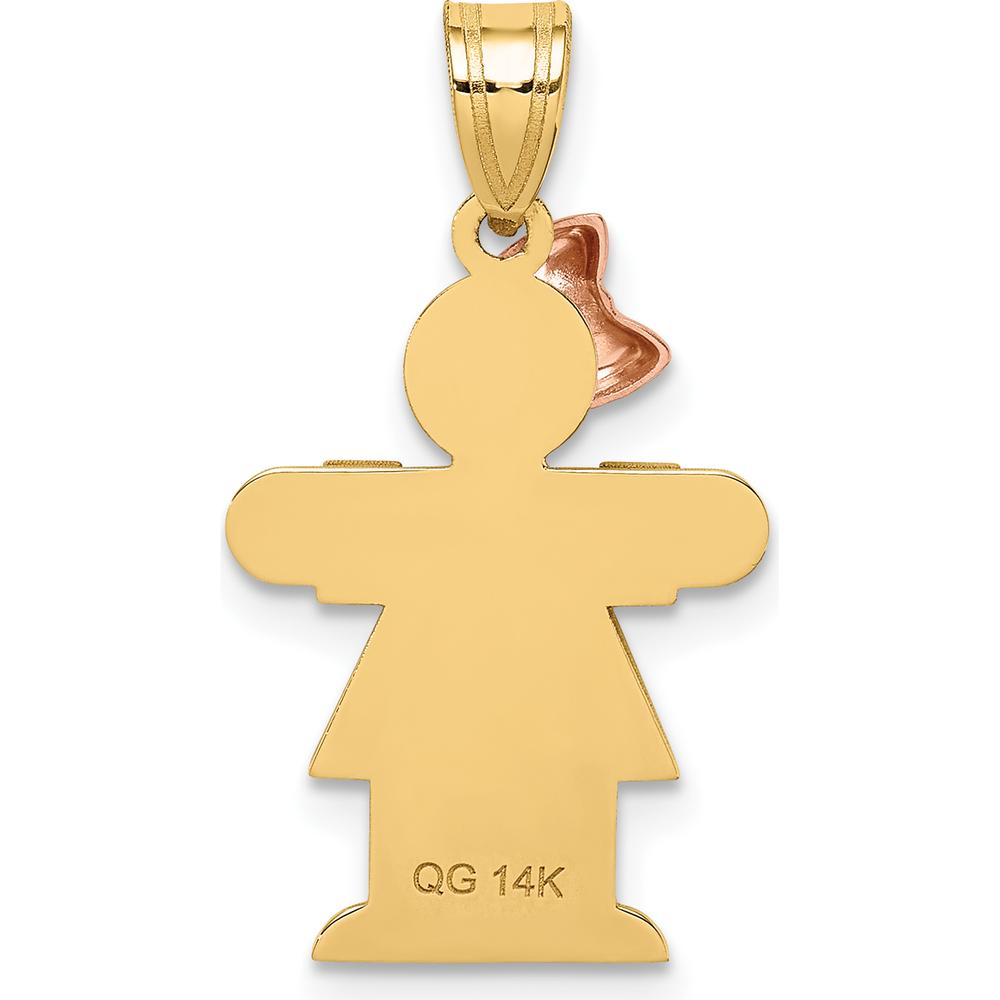 14K Two-Tone Small Girl Pendant with Rose Gold Bow - Engravable Charm - 25mm Length by Oro Pregiato