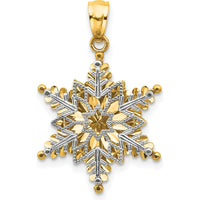 14K Two-Tone Snowflake Pendant with Textured Back Design - 21.1mm Length, 16mm Width by Oro Pregiato