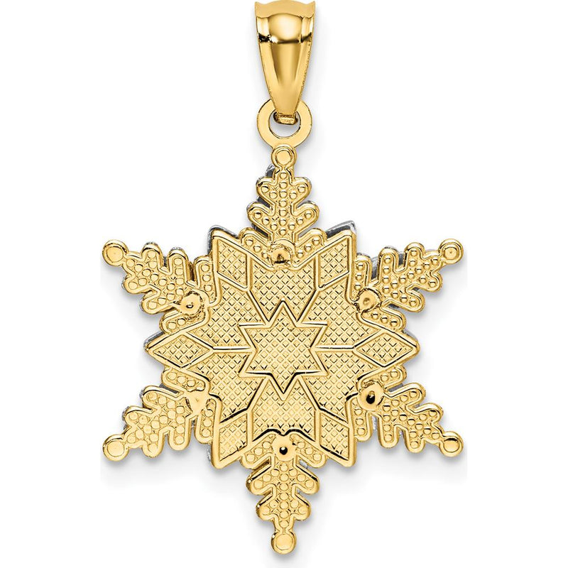 14K Two-Tone Snowflake Pendant with Textured Back Design - 21.1mm Length, 16mm Width by Oro Pregiato