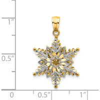 14K Two-Tone Snowflake Pendant with Textured Back Design - 21.1mm Length, 16mm Width by Oro Pregiato