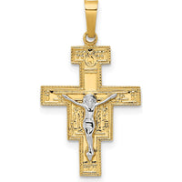 14K Two-Tone Solid Gold Crucifix Pendant - Polished Finish, Unisex Design, 28mm by Oro Pregiato