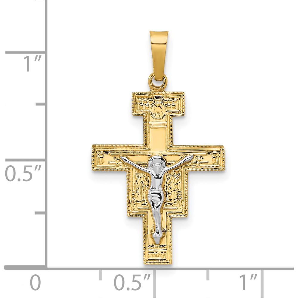 14K Two-Tone Solid Gold Crucifix Pendant - Polished Finish, Unisex Design, 28mm by Oro Pregiato