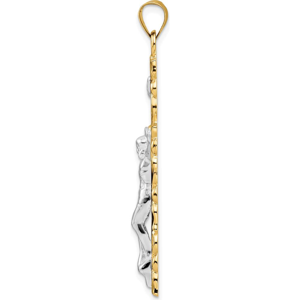 14K Two-Tone Solid Gold INRI Crucifix Pendant - 51.25mm Length by Oro Pregiato