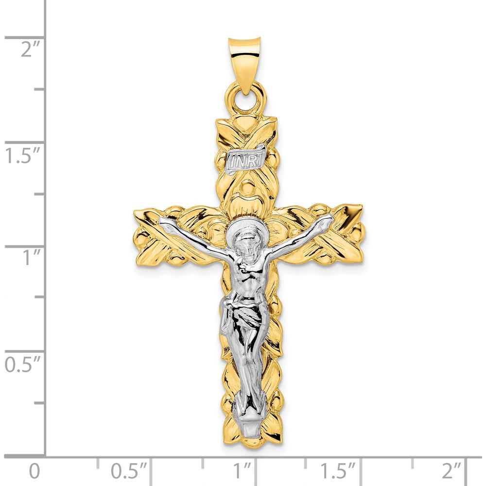 14K Two-Tone Solid Gold INRI Crucifix Pendant - 51.25mm Length by Oro Pregiato