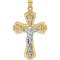 14K Two-Tone Solid Gold INRI Crucifix Pendant with Textured Design and Polished Finish by Oro Pregiato